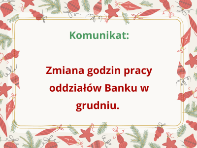 zmiana godzin pracy oddziałów Banku